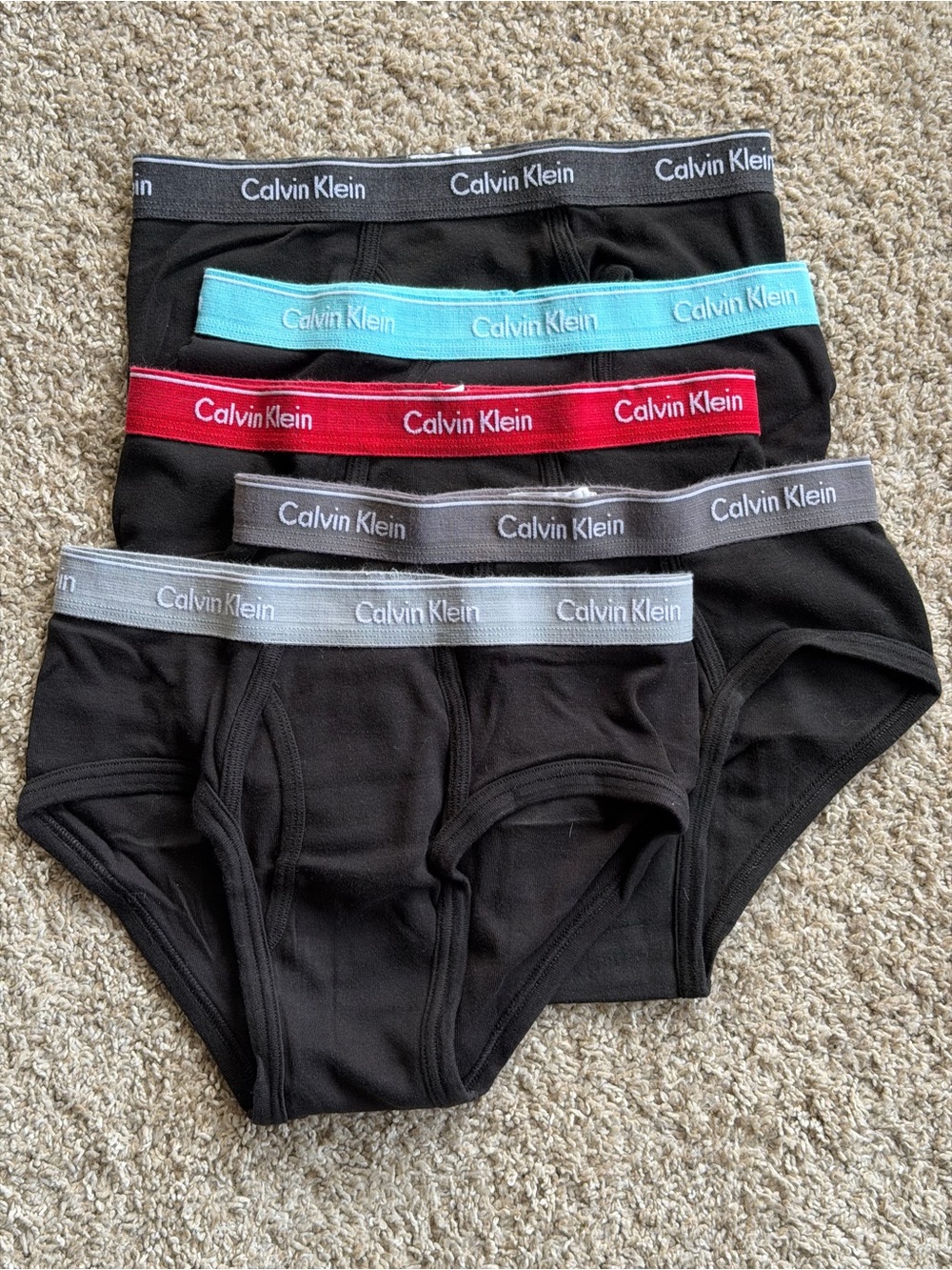 5 Men’s Calvin Klein Black Briefs With Various Colored Waistbands - Small